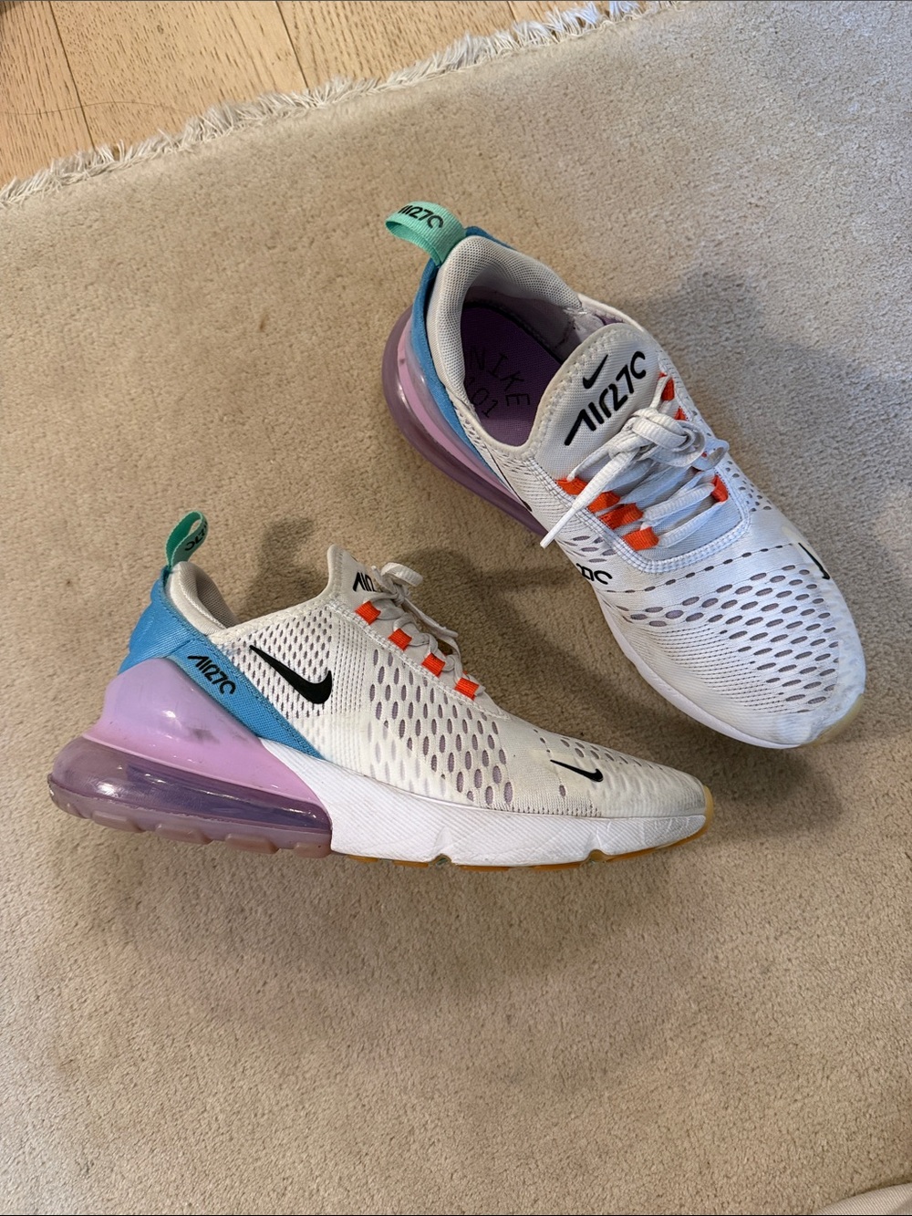 Nike Women’s White Sneakers with Purple, Aqua & Orange Accents